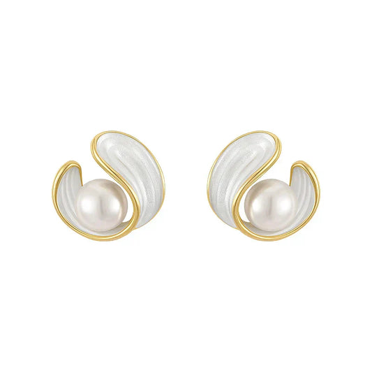Oro Swirl Perla Orecchini a Lobo