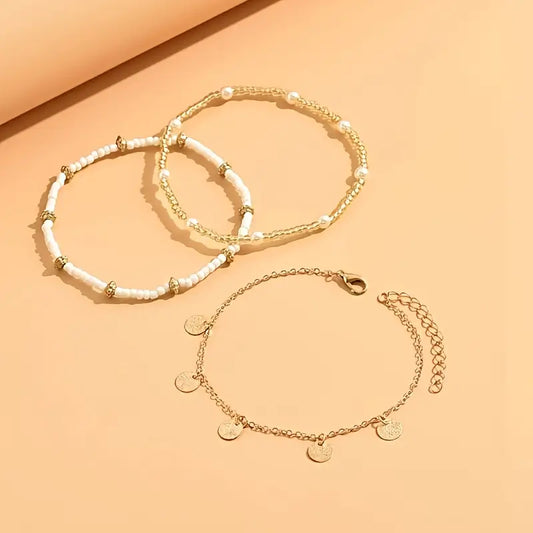 Coastal Ciondolo 3-Piece Layered Anklet Set | Oro