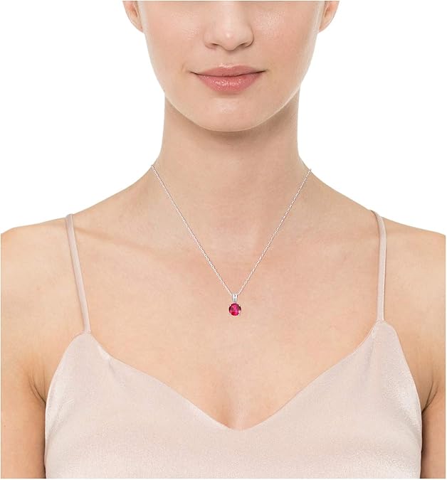 Round Cut Rubino Collana | Bianco Oro