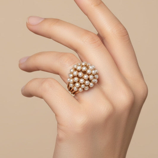 Elegant Inlaid Perla Oro Anello