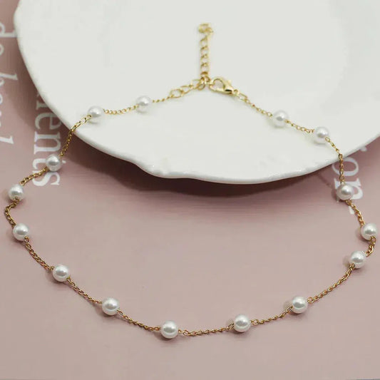 Oro Spaced Perla Chain Collana