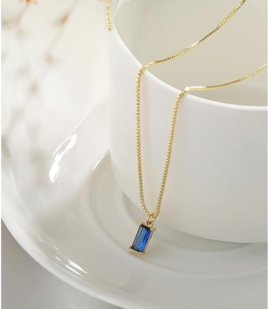 Minimalist Zaffiro Pendant Collana | Bianco Oro