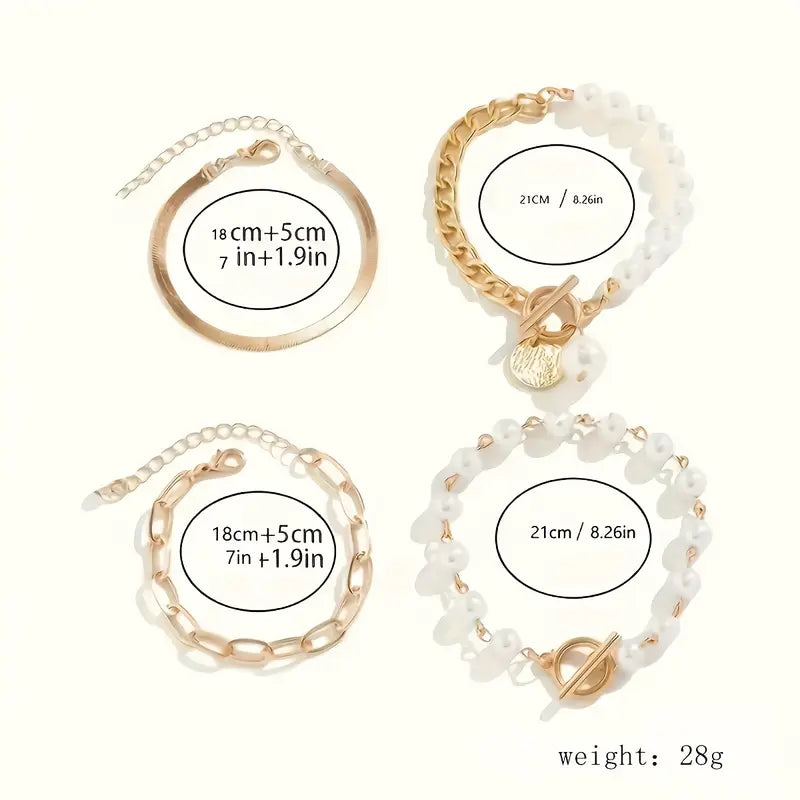 Chic Oro 4-Piece Set Bracciali - Snake, Perle & Links | Oro