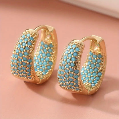 Golden-Tone Turchese Beaded Orecchini a Cerchio | Oro