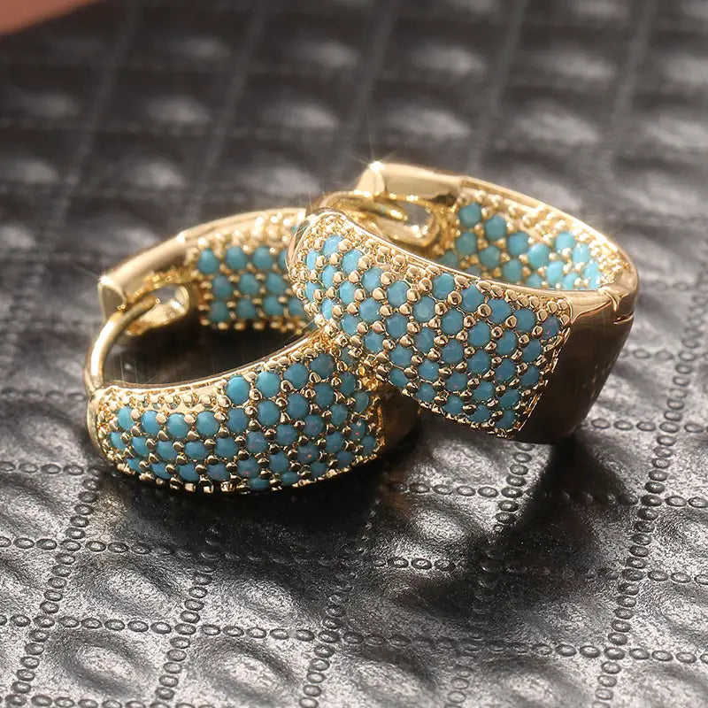 Golden-Tone Turchese Beaded Orecchini a Cerchio | Oro
