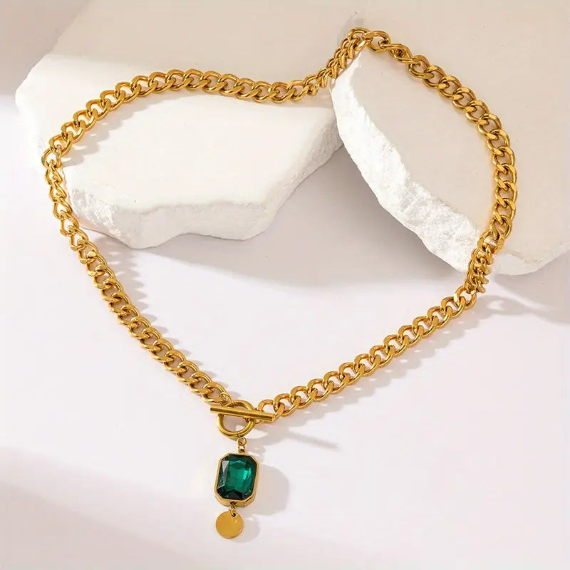 Chunky Chain Smeraldo Pendant Collana | Oro