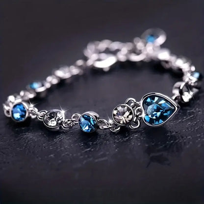 Argento Zaffiro Cuore Chain Bracciale
