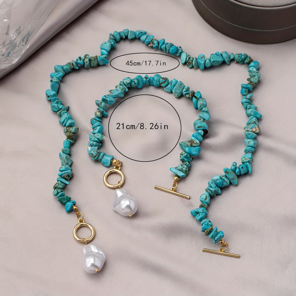 Turchese & Collana di Perle Set Bracciali
