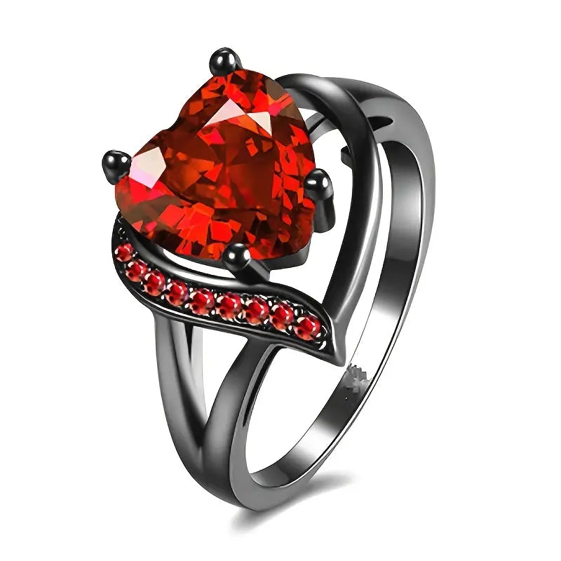Argento Rubino Cuore Anello