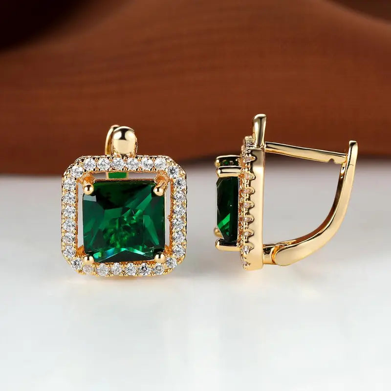 Golden Green Square Zirconia Orecchini | Oro