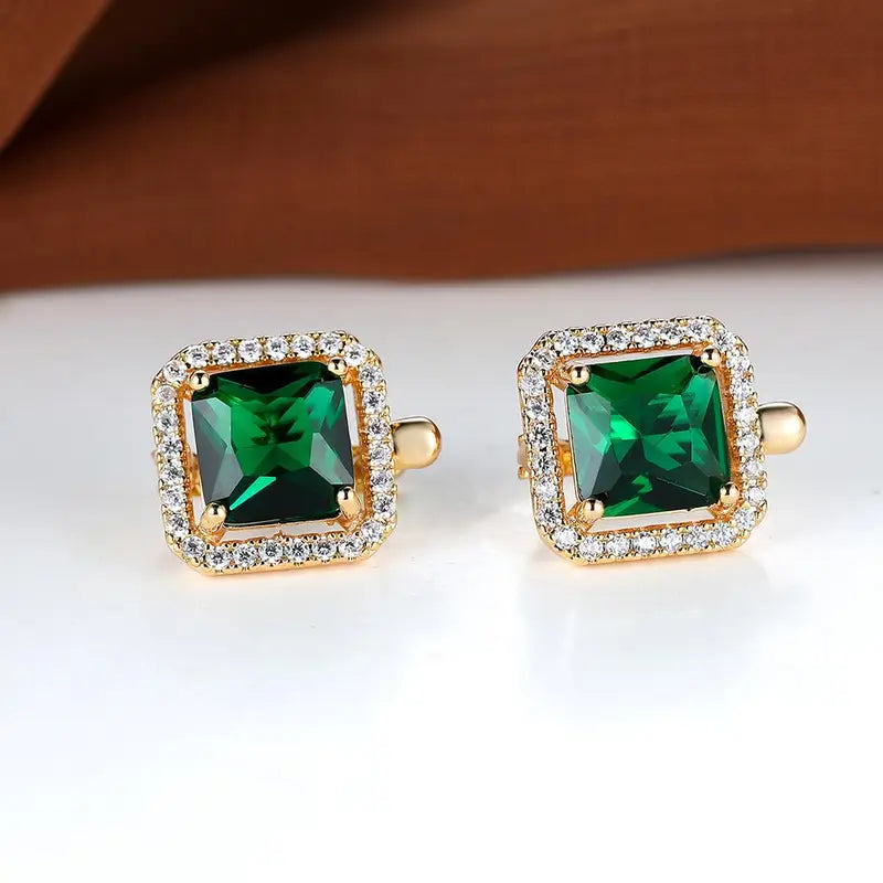 Golden Green Square Zirconia Orecchini | Oro