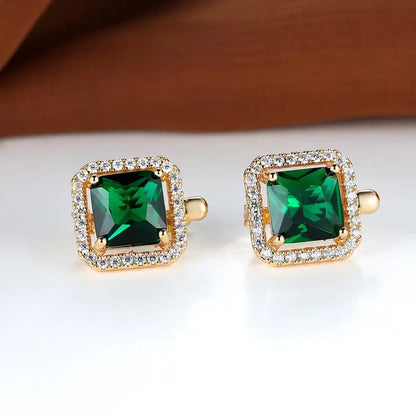 Golden Green Square Zirconia Orecchini | Oro