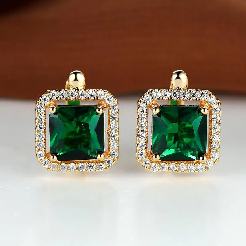 Golden Green Square Zirconia Orecchini | Oro