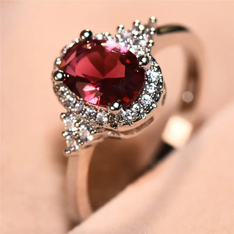 Argento Rubino Halo Anello