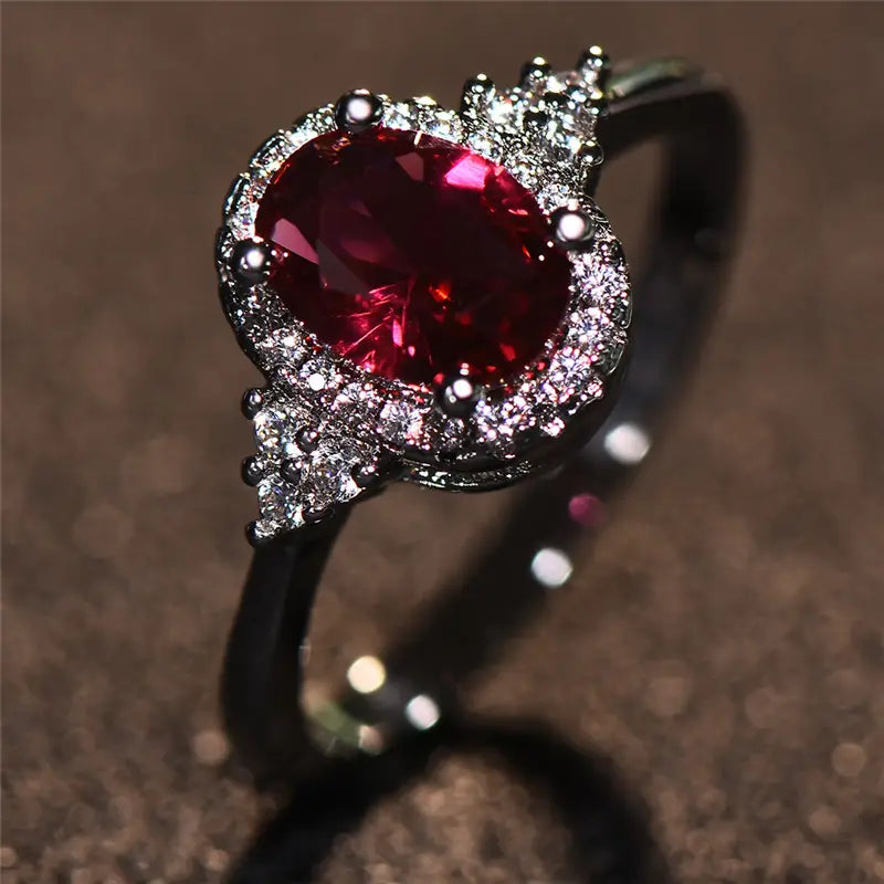 Argento Rubino Halo Anello