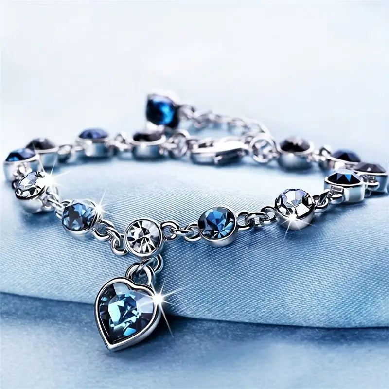 Argento Zaffiro Cuore Chain Bracciale