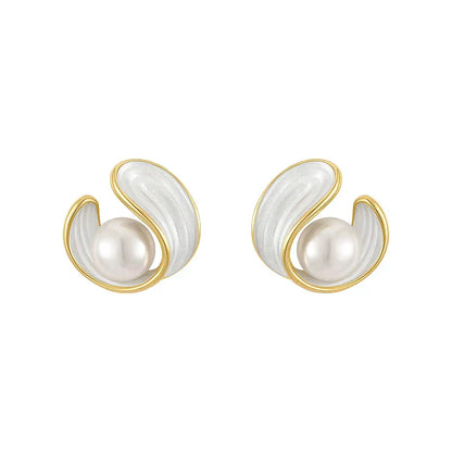 Oro Swirl Perla Orecchini a Lobo