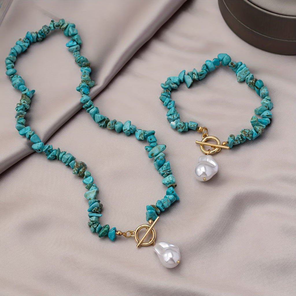 Turchese & Collana di Perle Set Bracciali