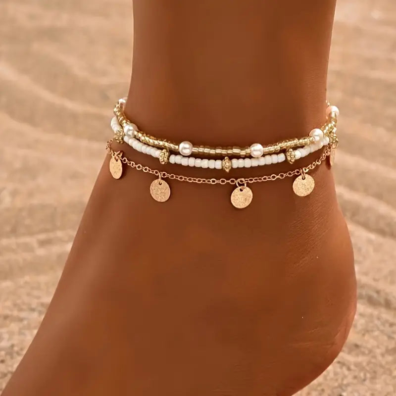 Coastal Ciondolo 3-Piece Layered Anklet Set | Oro