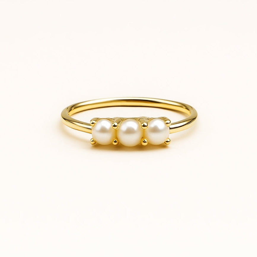 Triple Perla Oro Anello