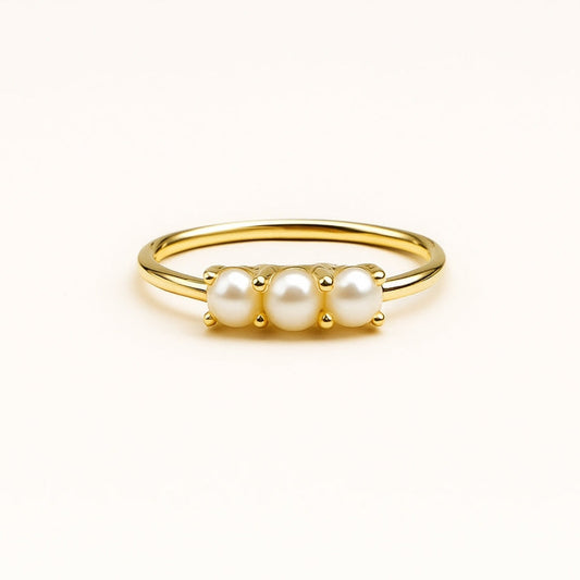 Triple Perla Oro Anello