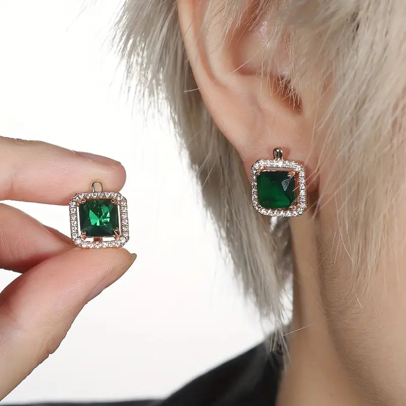 Golden Green Square Zirconia Orecchini | Oro
