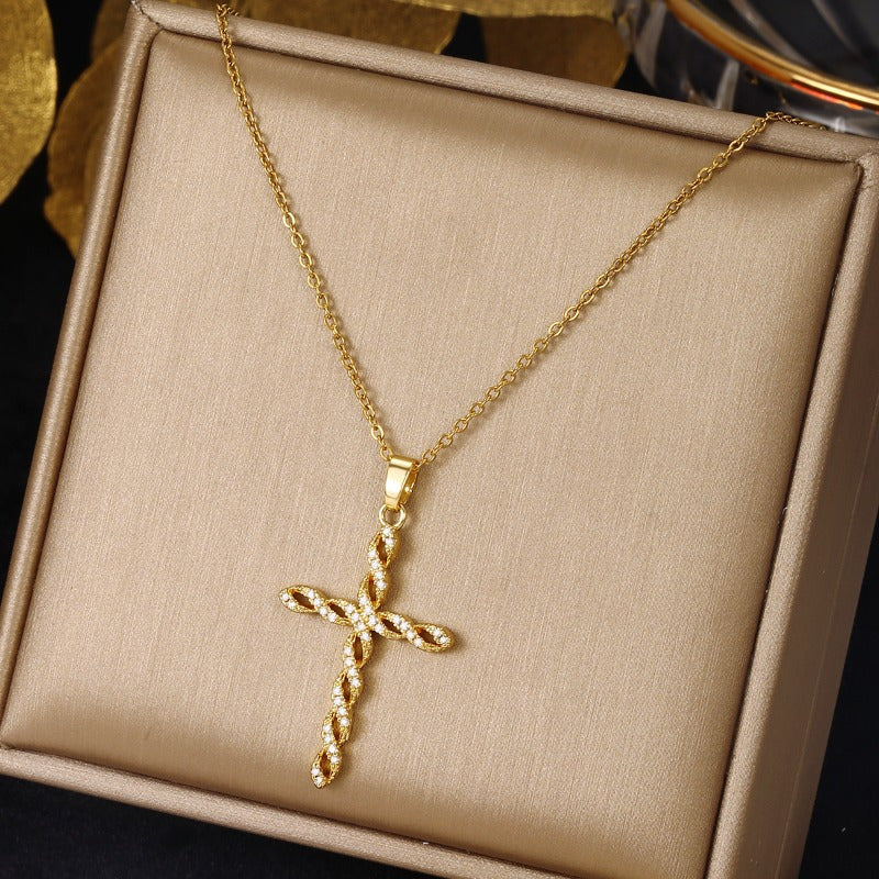 Cristallo Twist Cross Collana | Oro