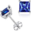 Minimalist Princess Cut Zaffiro Orecchini a Lobo | Bianco Oro
