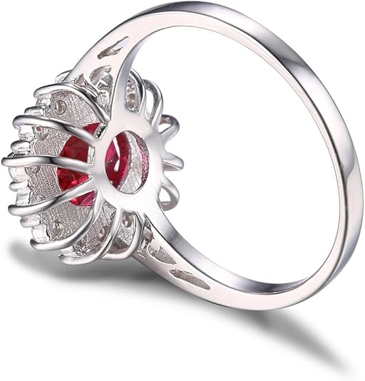 Classic Rubino Halo Anello | Bianco Oro
