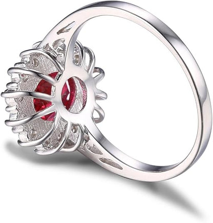 Classic Rubino Halo Anello | Bianco Oro