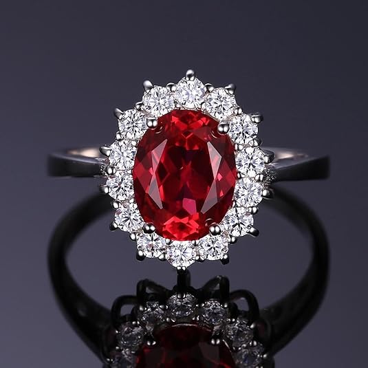Classic Rubino Halo Anello | Bianco Oro