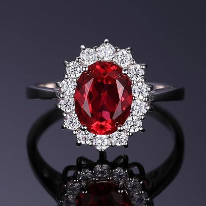 Classic Rubino Halo Anello | Bianco Oro