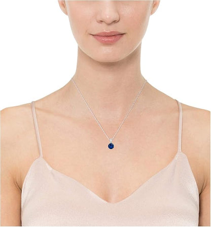 Round Cut Zaffiro Collana | Bianco Oro