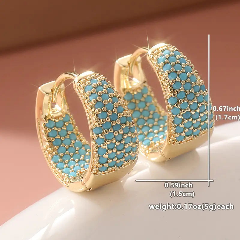 Golden-Tone Turchese Beaded Orecchini a Cerchio | Oro
