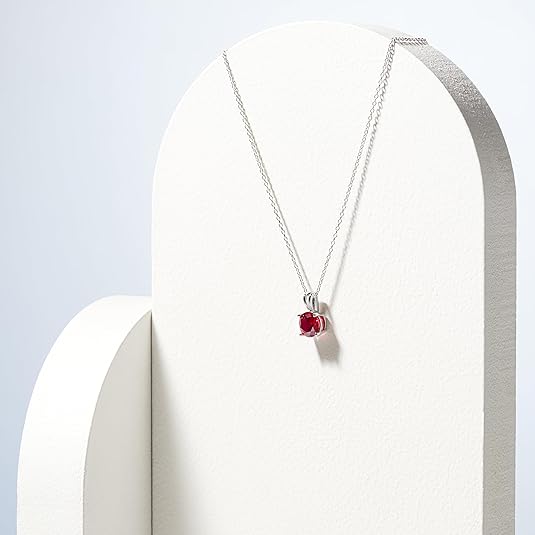 Round Cut Rubino Collana | Bianco Oro