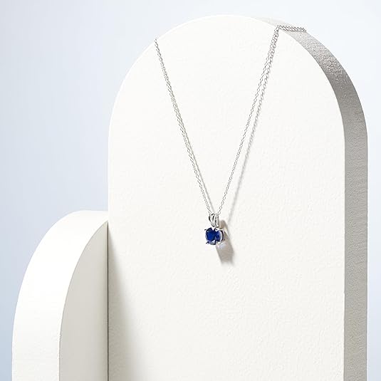 Round Cut Zaffiro Collana | Bianco Oro
