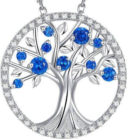 Tree of Life Zaffiro Collana | Bianco Oro