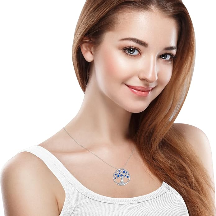 Tree of Life Zaffiro Collana | Bianco Oro
