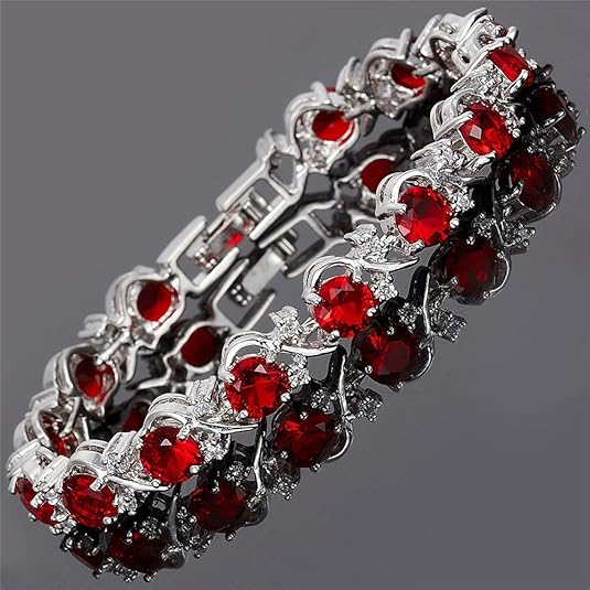 Rubino Vine Bracciale Tennis | Bianco Oro