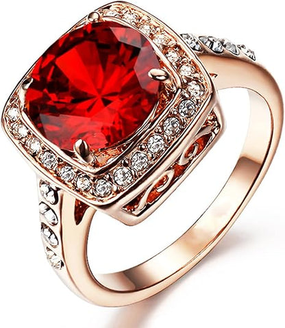 Rubino Halo Statement Anello | Rose Oro