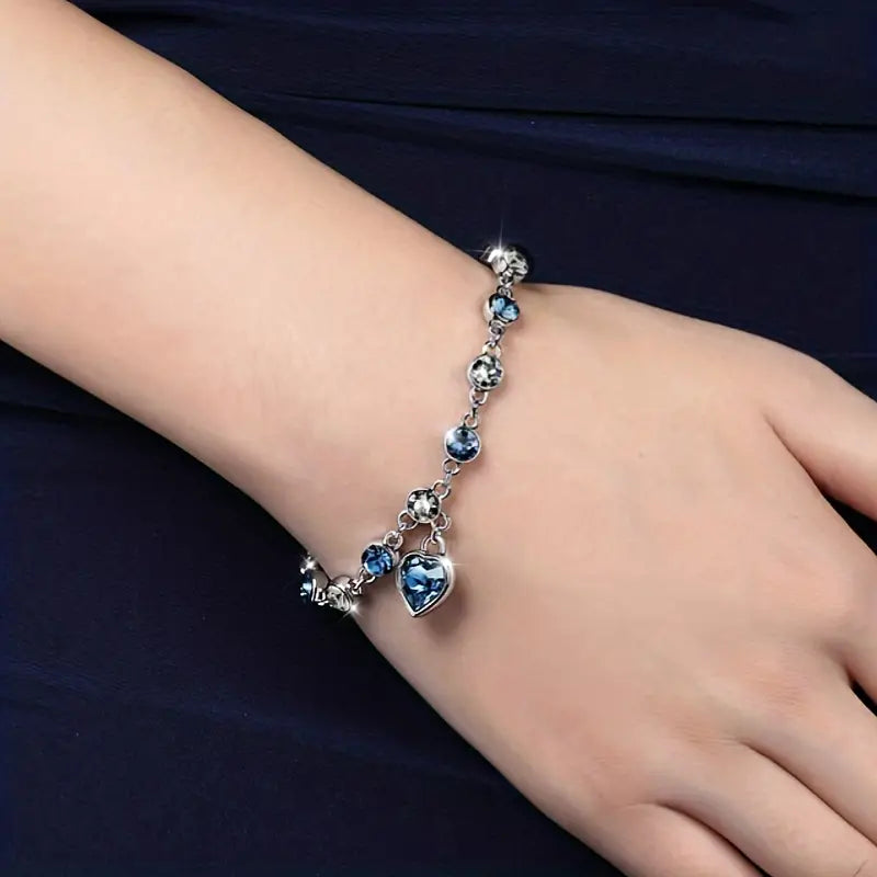 Argento Zaffiro Cuore Chain Bracciale
