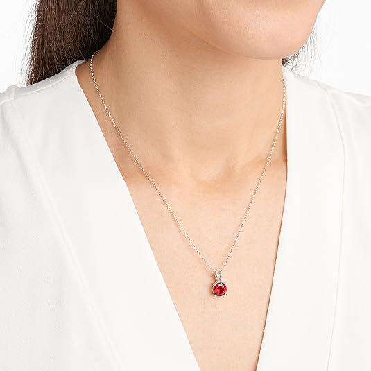 Round Cut Rubino Collana | Bianco Oro