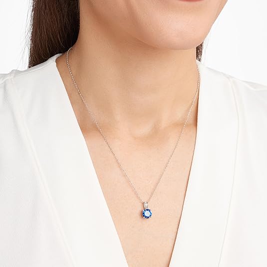 Round Cut Zaffiro Collana | Bianco Oro
