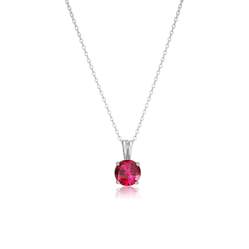 Round Cut Rubino Collana | Bianco Oro