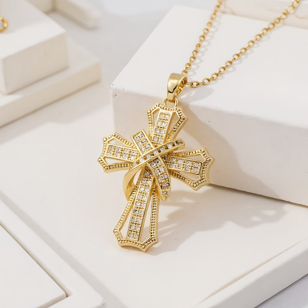 Radiant Cross Pendant Collana | Oro