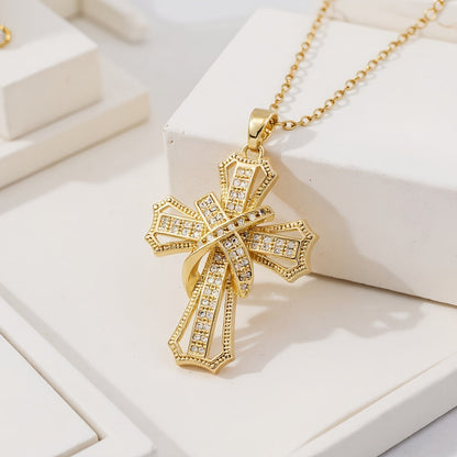 Radiant Cross Pendant Collana | Oro