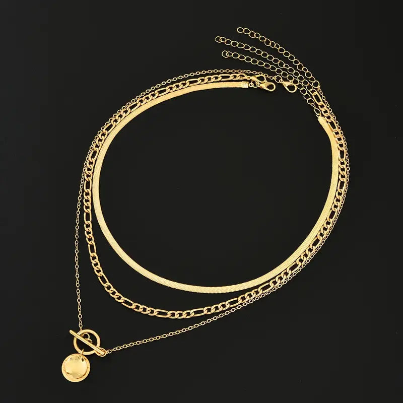 Savira Textured Coin Layered Collana | Oro