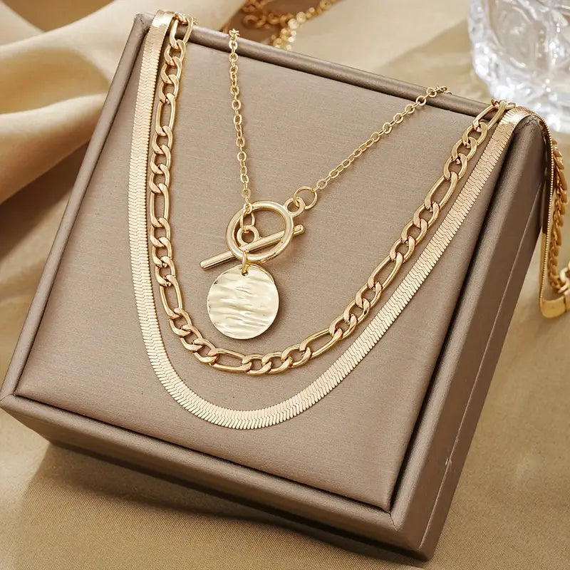 Savira Textured Coin Layered Collana | Oro