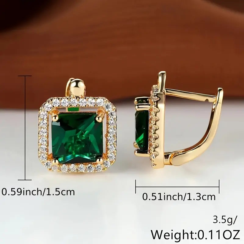 Golden Green Square Zirconia Orecchini | Oro