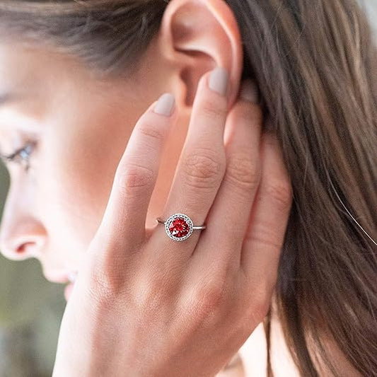 Crimson Glow Promise Rubino Anello | Bianco Oro